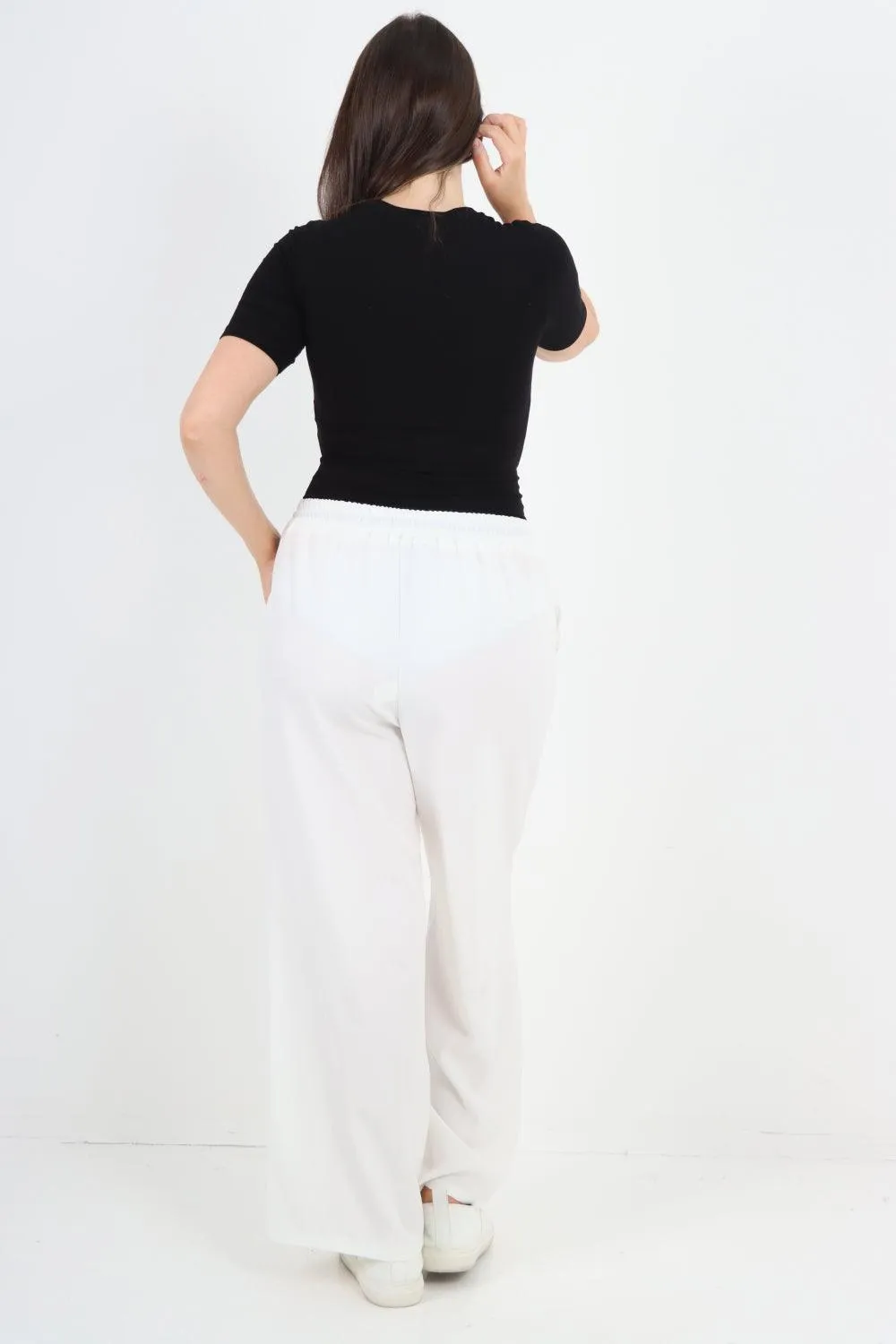Elastic Waist Drawstring Wide Leg  Pants