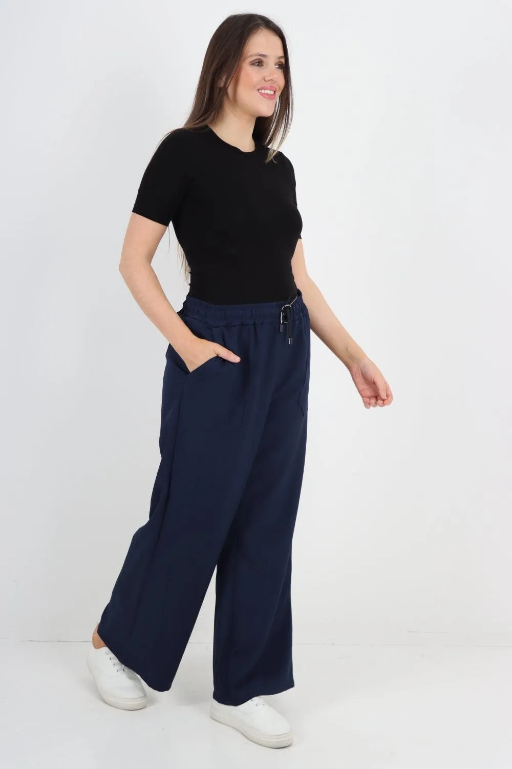 Elastic Waist Drawstring Wide Leg  Pants