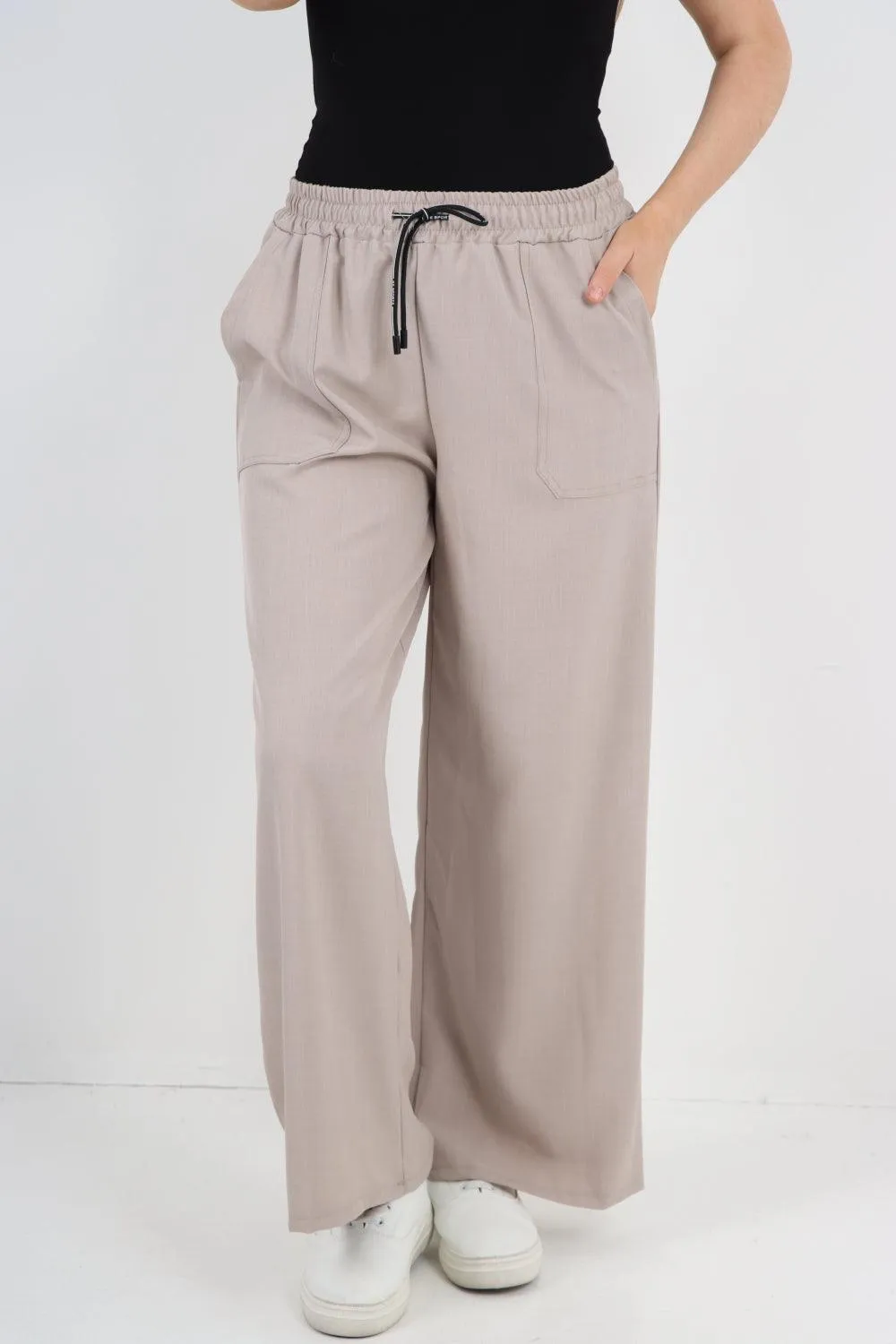 Elastic Waist Drawstring Wide Leg  Pants