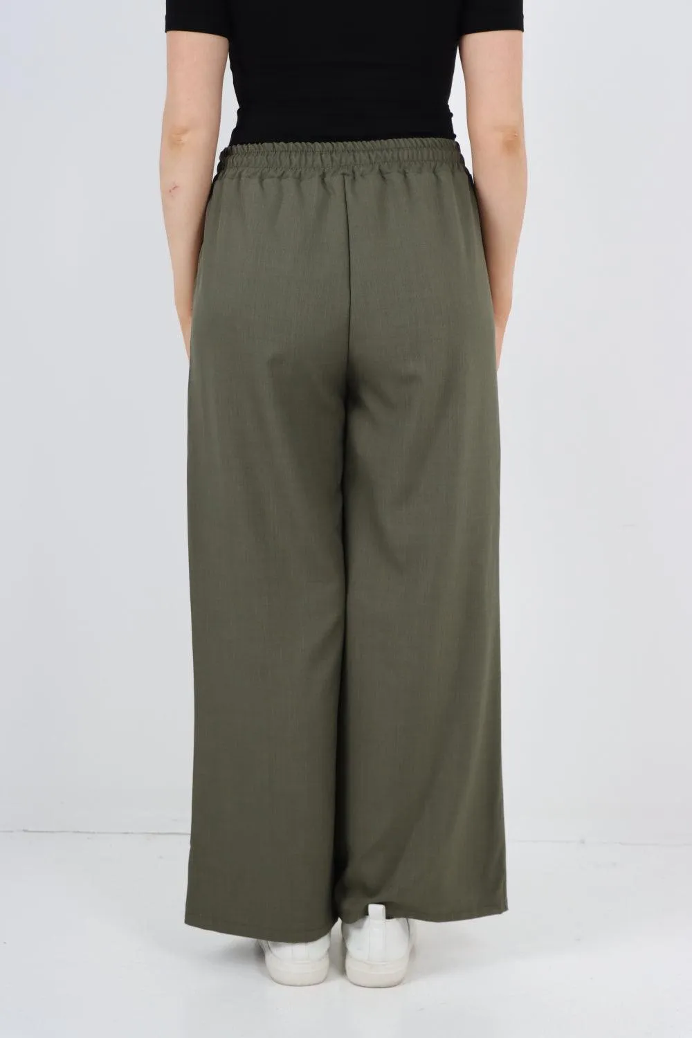Elastic Waist Drawstring Wide Leg  Pants