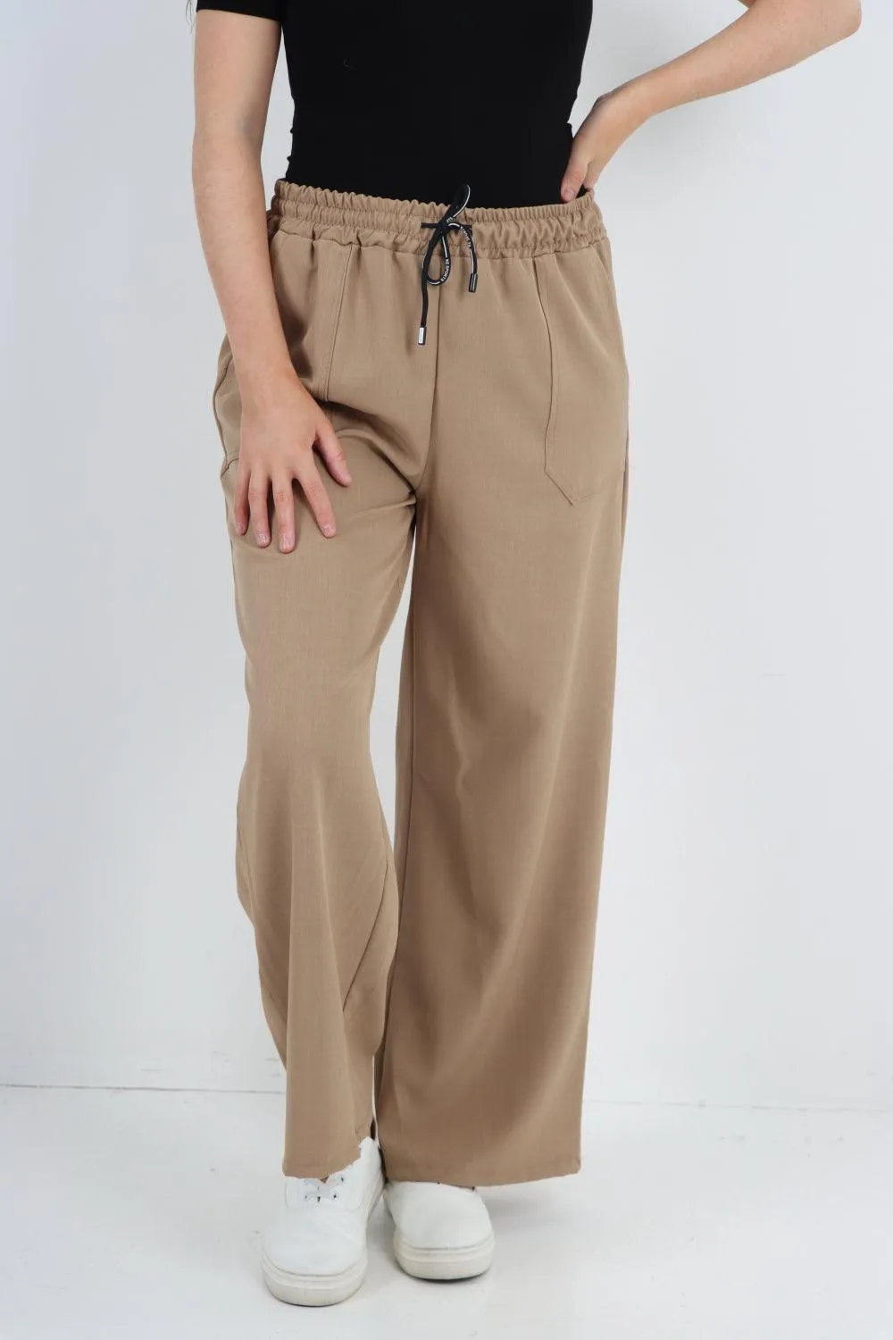 Elastic Waist Drawstring Wide Leg  Pants