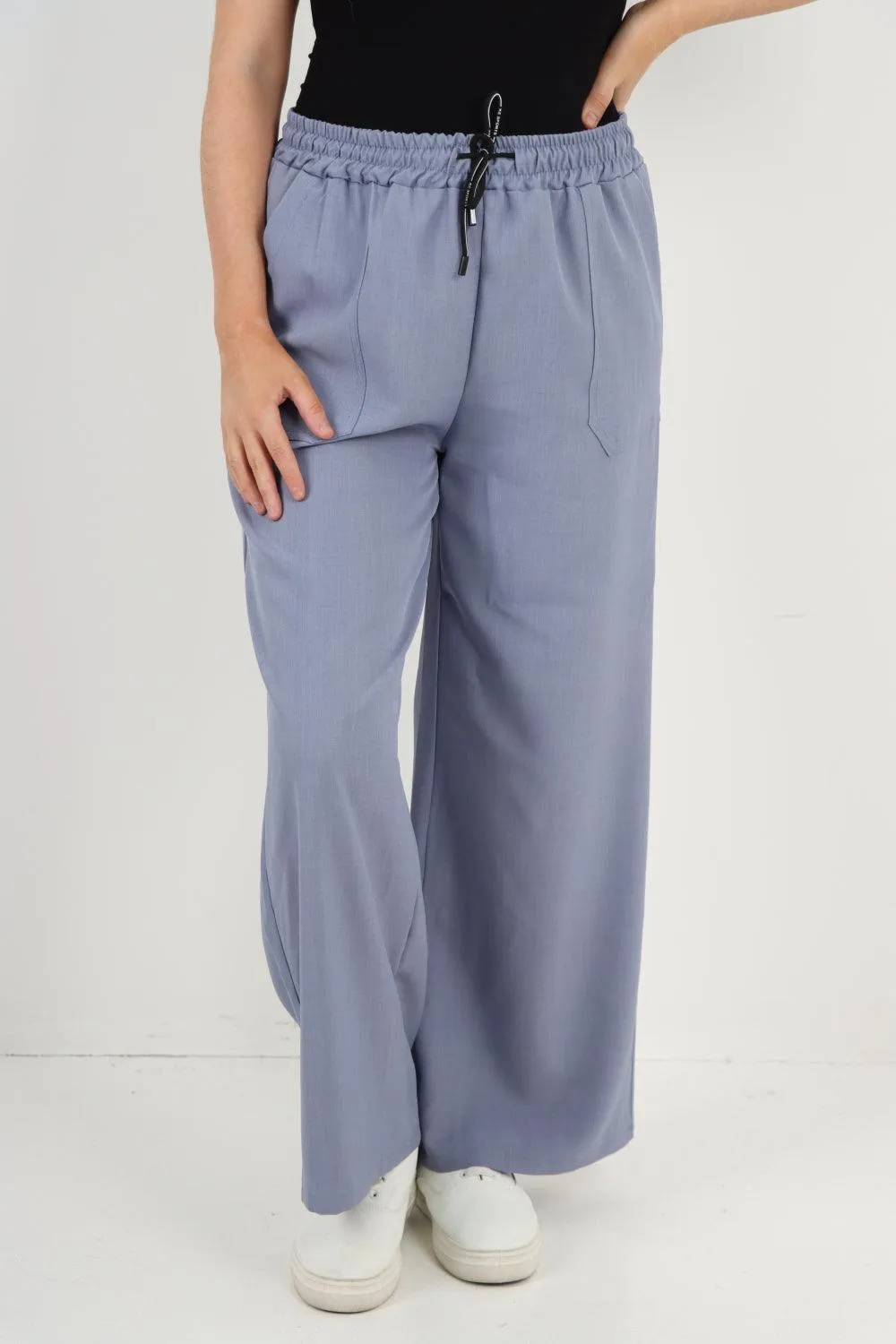 Elastic Waist Drawstring Wide Leg  Pants