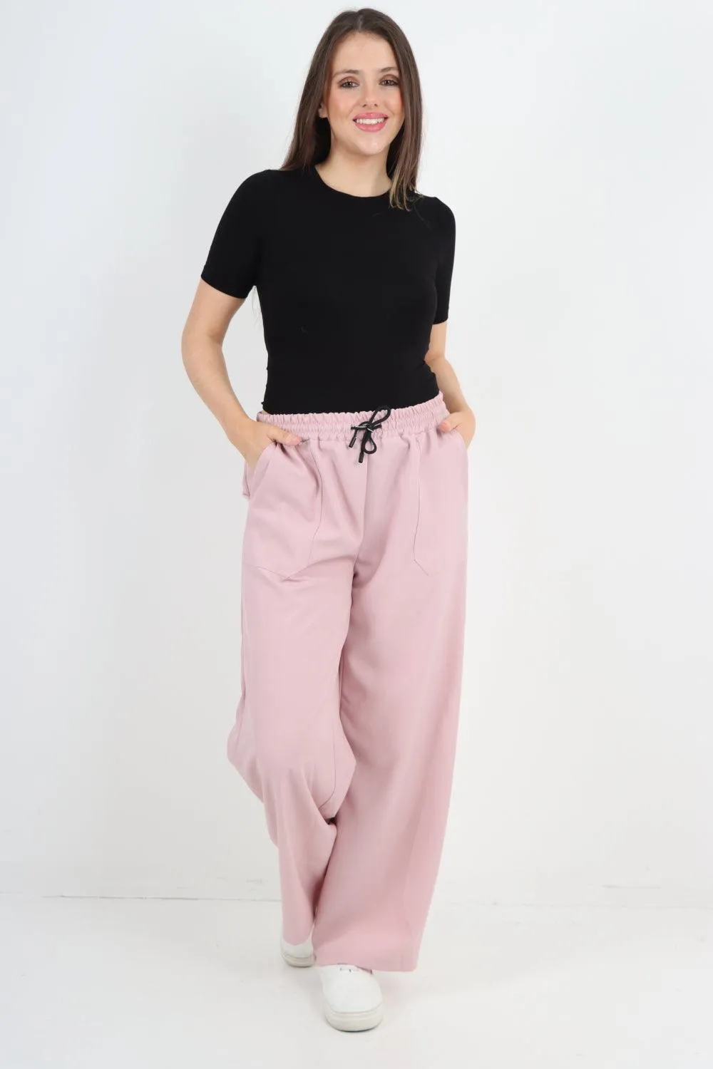 Elastic Waist Drawstring Wide Leg  Pants