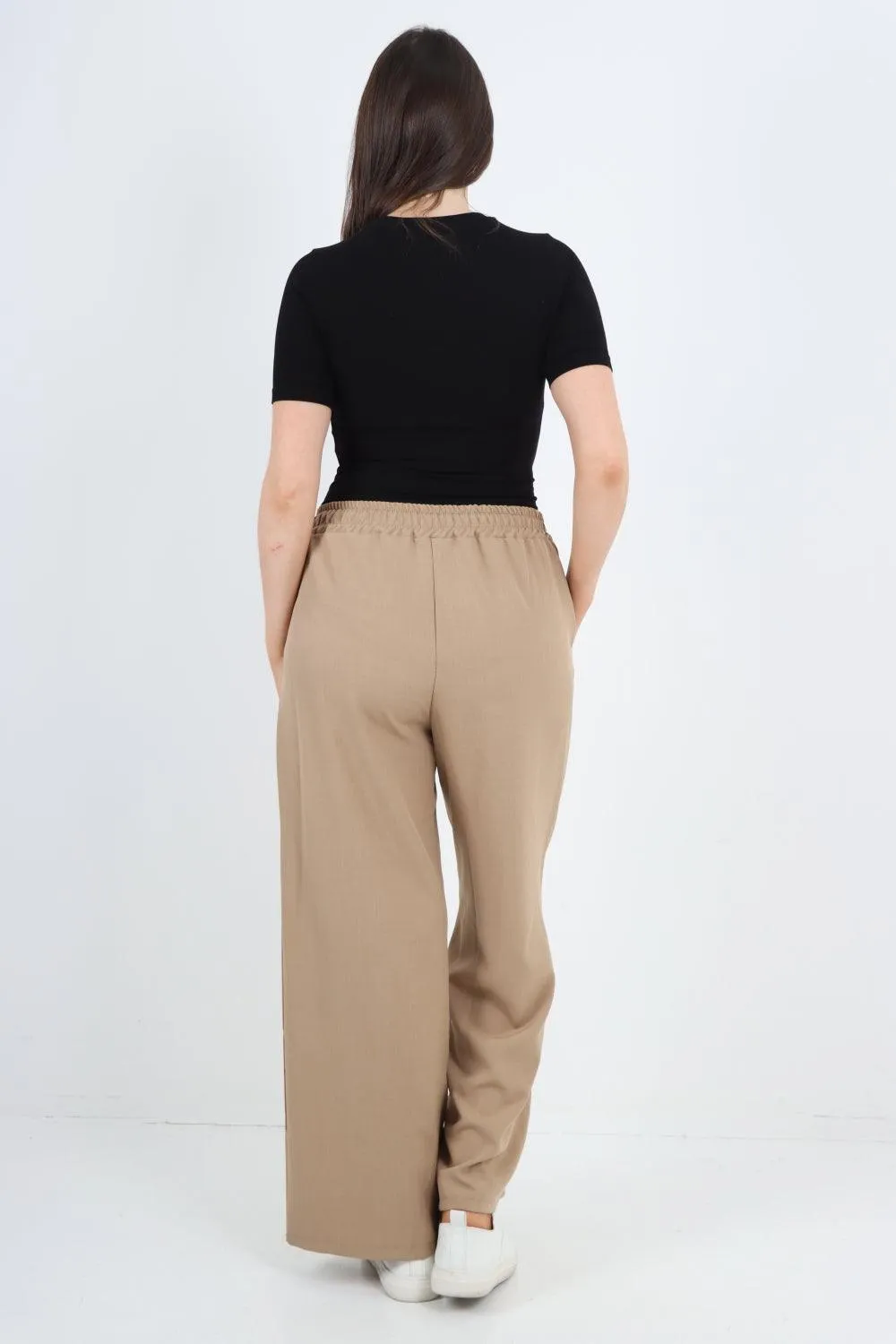 Elastic Waist Drawstring Wide Leg  Pants