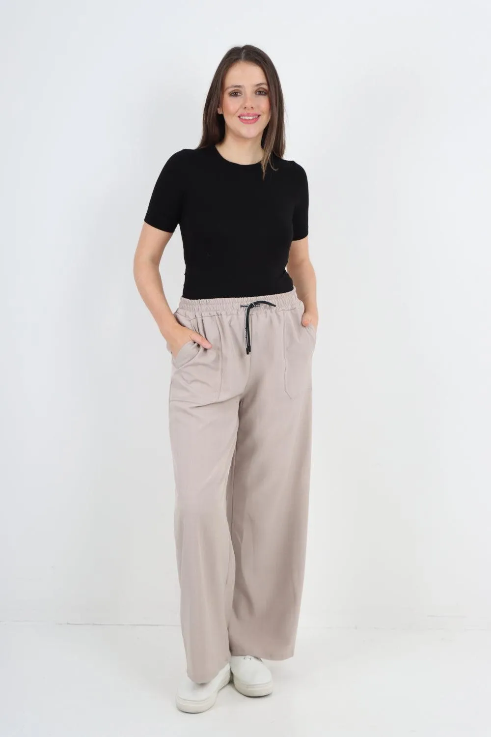 Elastic Waist Drawstring Wide Leg  Pants