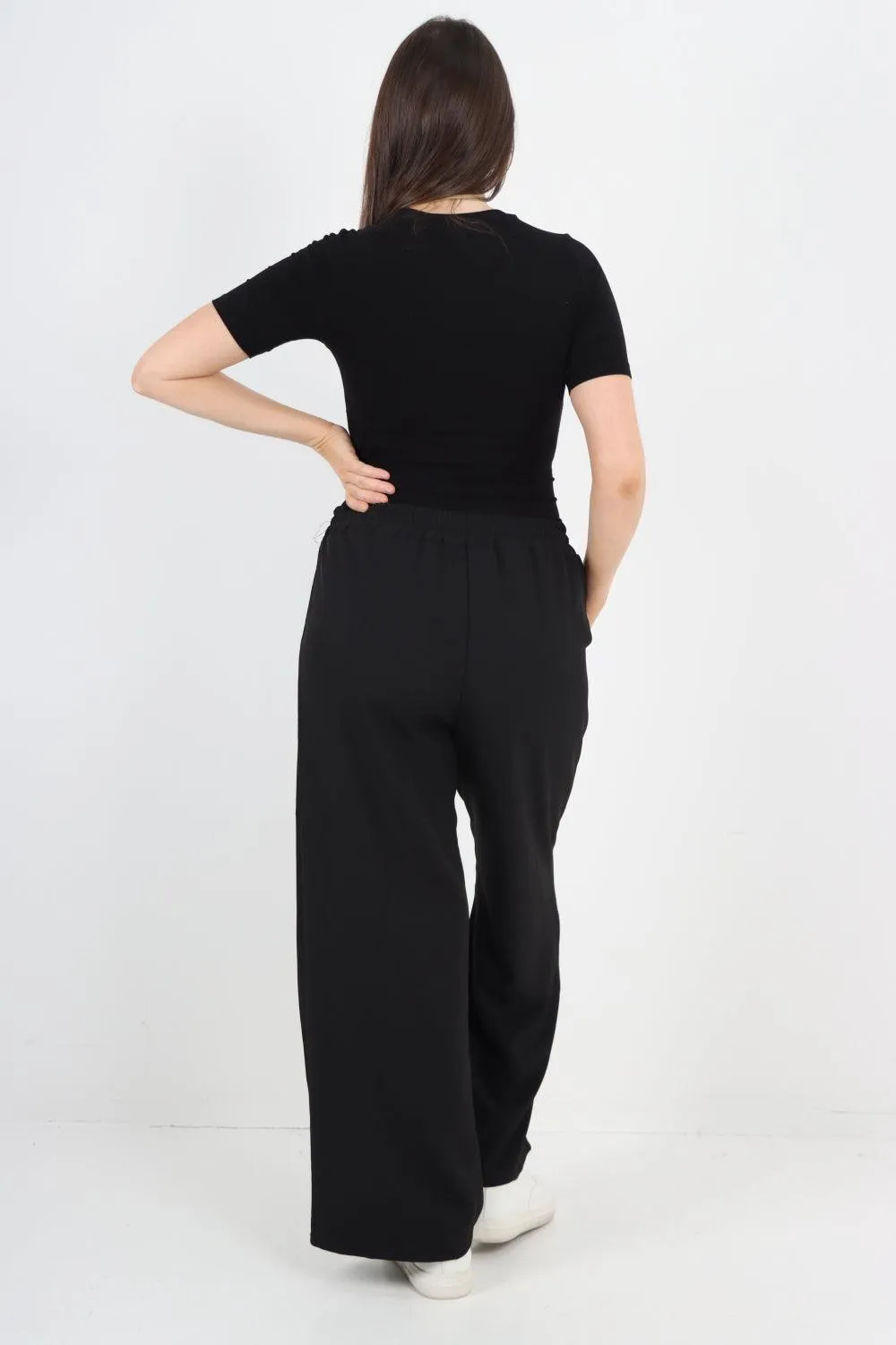 Elastic Waist Drawstring Wide Leg  Pants