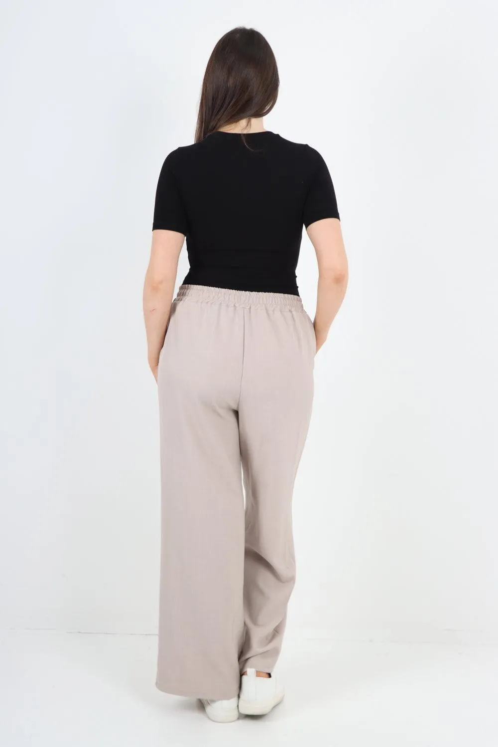 Elastic Waist Drawstring Wide Leg  Pants