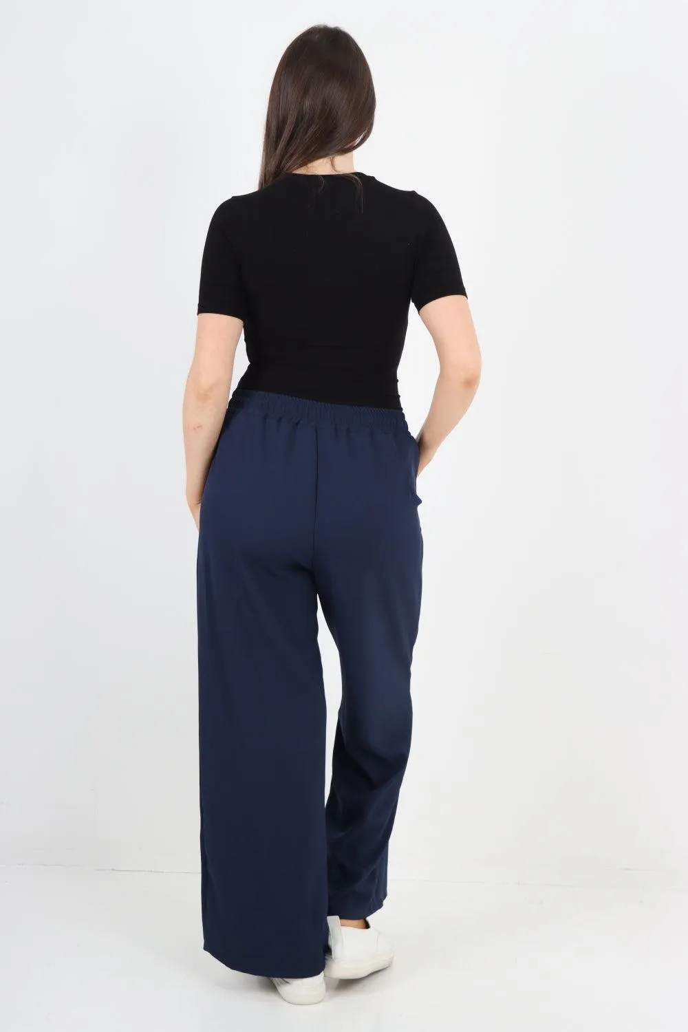 Elastic Waist Drawstring Wide Leg  Pants
