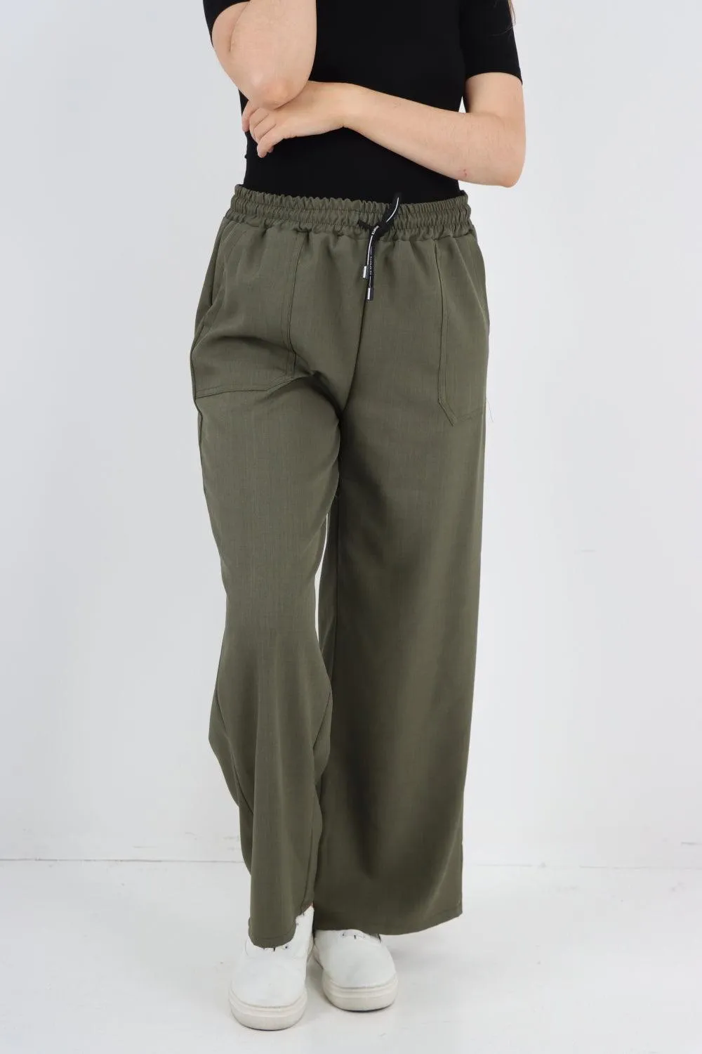 Elastic Waist Drawstring Wide Leg  Pants