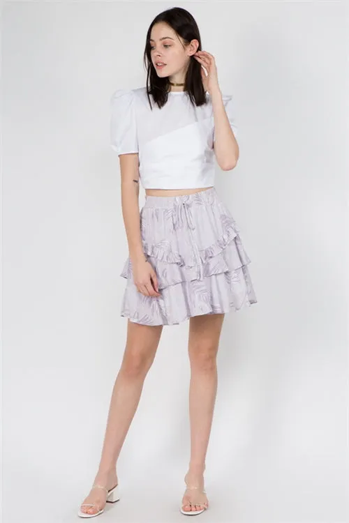 ELASTIC WAIST LAYERED RUFFLE SKIRT-1-2-2-1