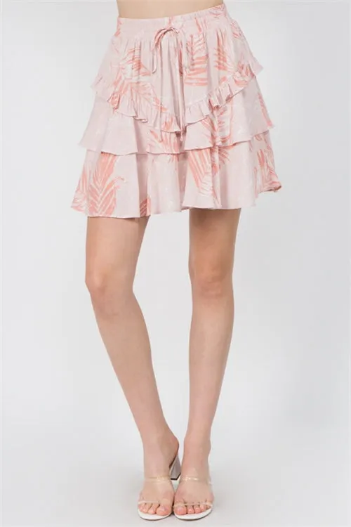 ELASTIC WAIST LAYERED RUFFLE SKIRT-1-2-2-1