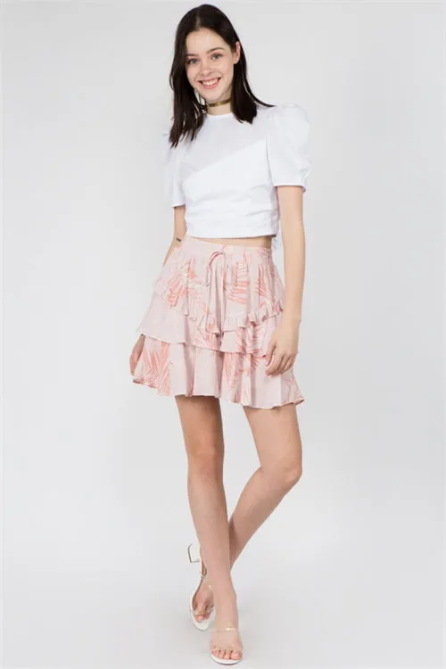 ELASTIC WAIST LAYERED RUFFLE SKIRT-1-2-2-1