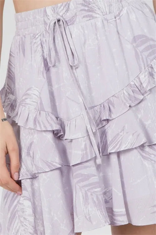 ELASTIC WAIST LAYERED RUFFLE SKIRT-1-2-2-1