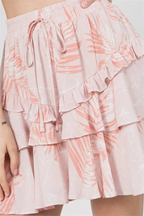ELASTIC WAIST LAYERED RUFFLE SKIRT-1-2-2-1