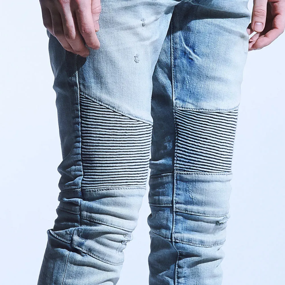 Embellish Culver Biker Denim Jeans Light Blue