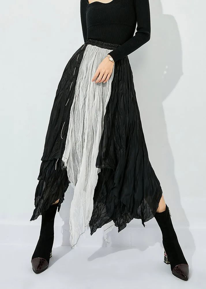 Fashion Colorblock Asymmetrical Patchwork Wrinkled Cotton Skirts Summer LY0853