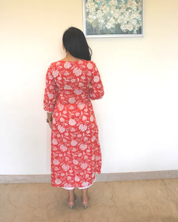 Floral Printed Aline Kurta In Red