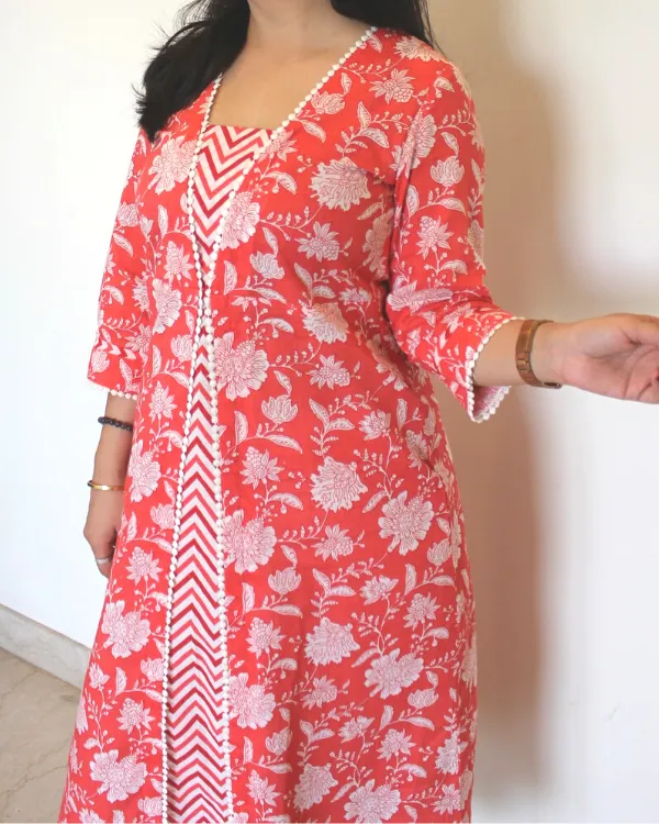 Floral Printed Aline Kurta In Red
