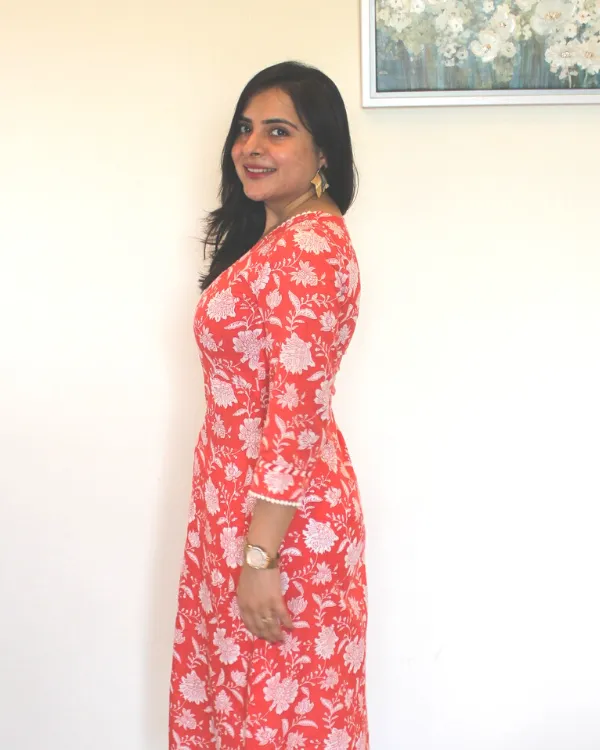 Floral Printed Aline Kurta In Red