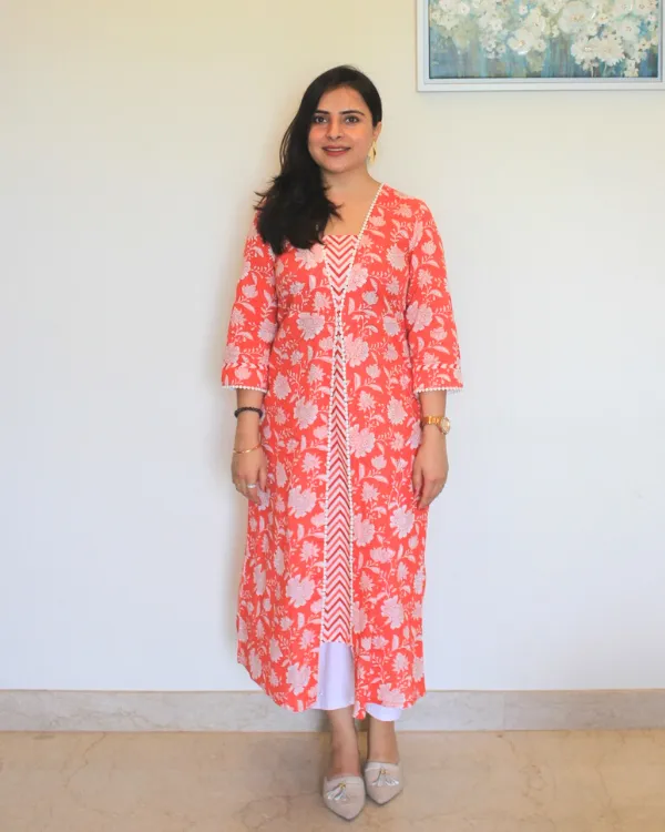 Floral Printed Aline Kurta In Red