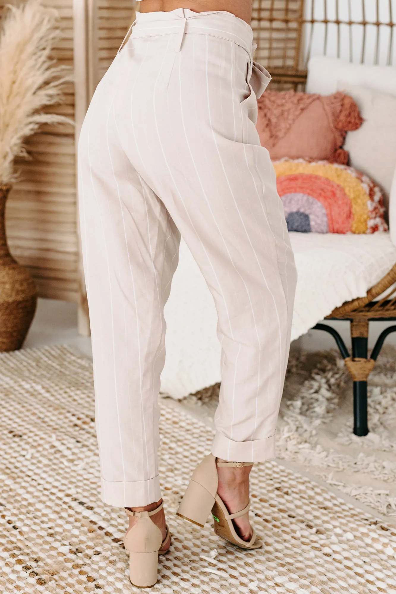 Follow Your Dreams Striped Paperbag Pants (Bone)