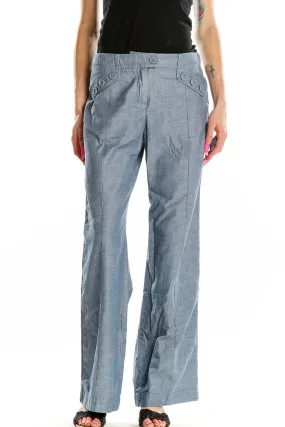 Gray Cotton Wide-Leg Trousers