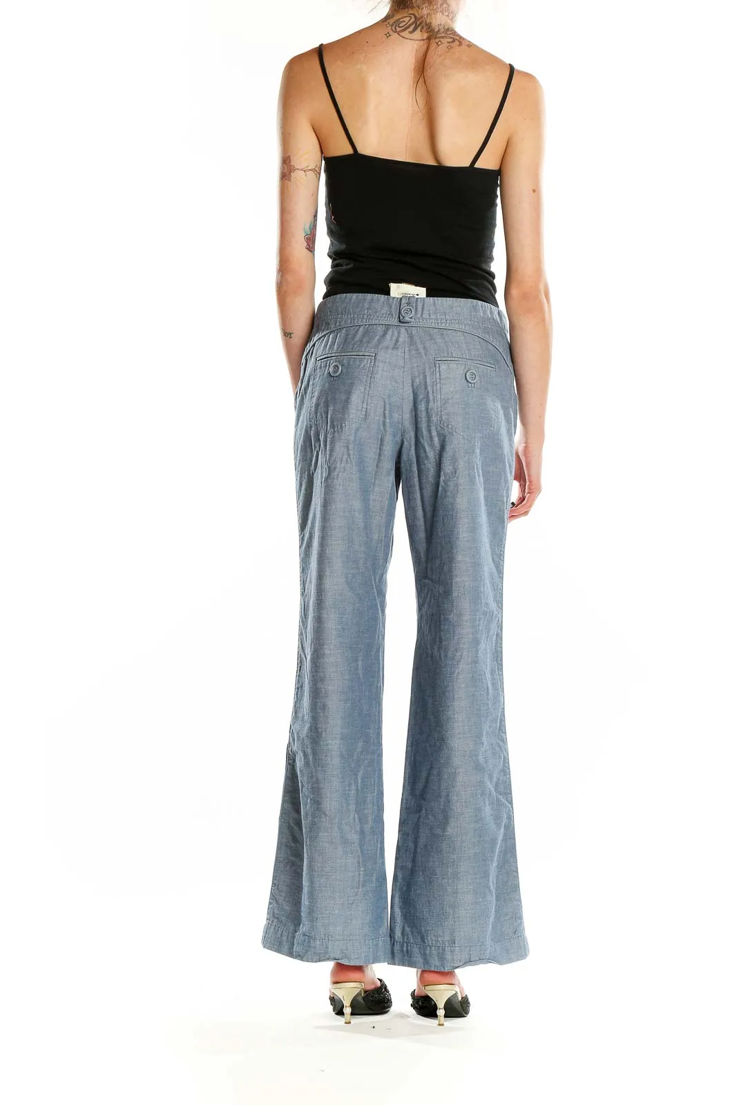 Gray Cotton Wide-Leg Trousers