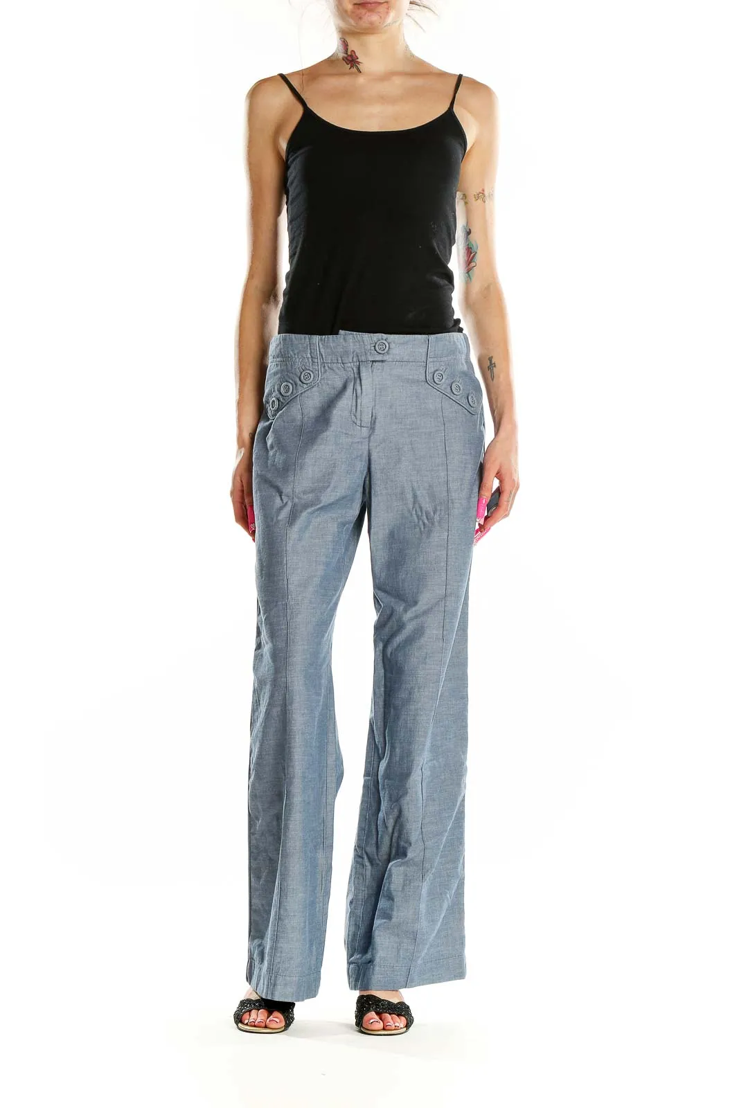Gray Cotton Wide-Leg Trousers