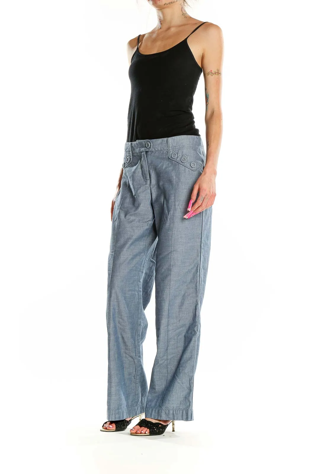 Gray Cotton Wide-Leg Trousers