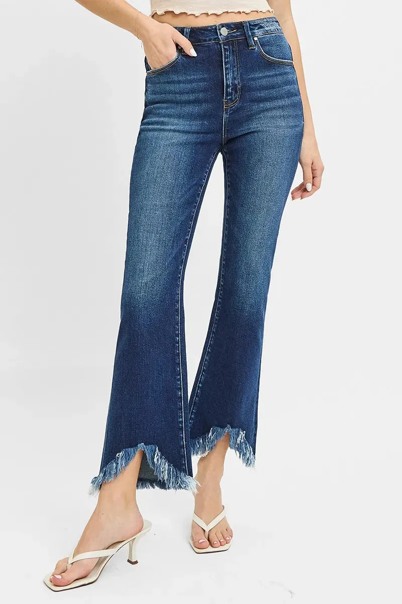 High Rise Crop Bootcut Fray Hem Jeans By Risen