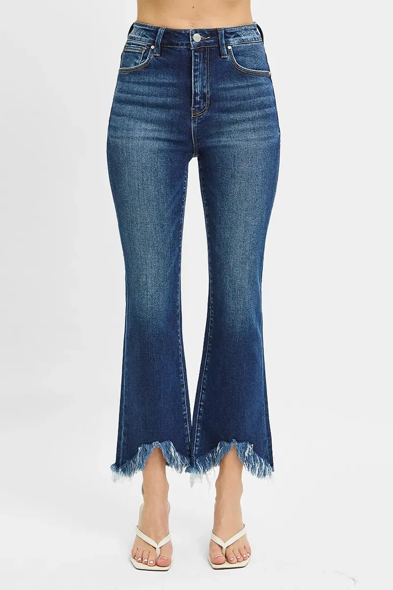 High Rise Crop Bootcut Fray Hem Jeans By Risen