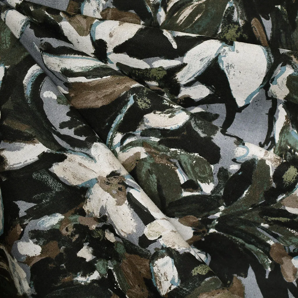 Japanese Layered Mottled Floral Linen Blend Shirting Black/Slate