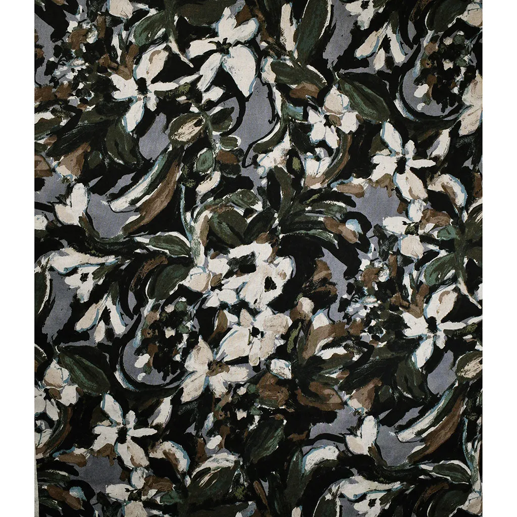 Japanese Layered Mottled Floral Linen Blend Shirting Black/Slate