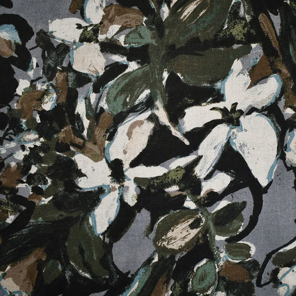 Japanese Layered Mottled Floral Linen Blend Shirting Black/Slate