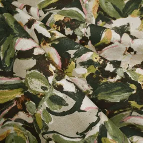 Japanese Layered Mottled Floral Linen Blend Shirting Evergreen/Olive