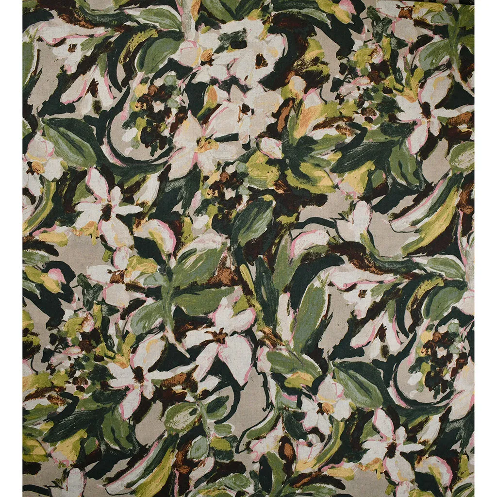 Japanese Layered Mottled Floral Linen Blend Shirting Evergreen/Olive