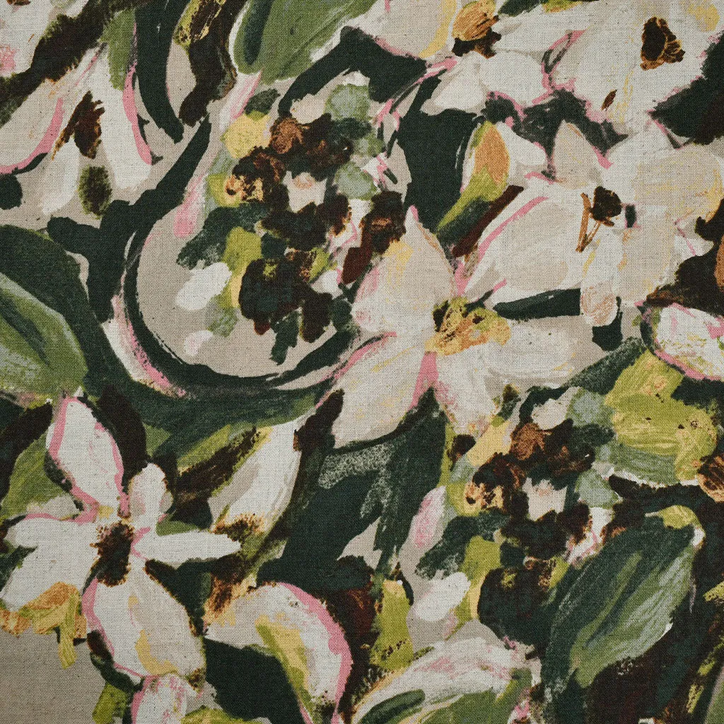 Japanese Layered Mottled Floral Linen Blend Shirting Evergreen/Olive