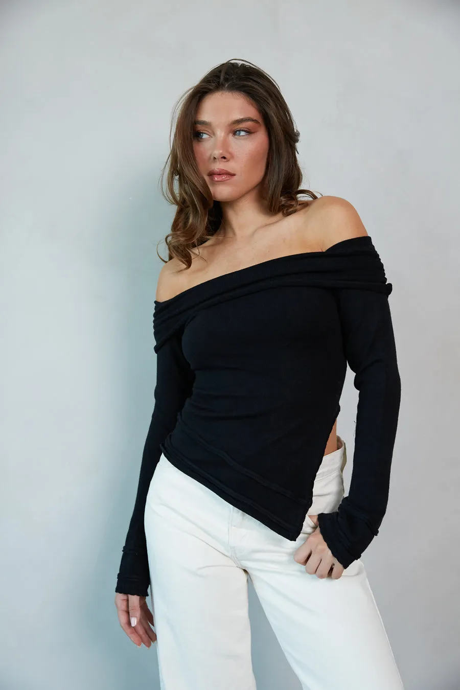 Kate Off the Shoulder Asymmetrical Sweater Top