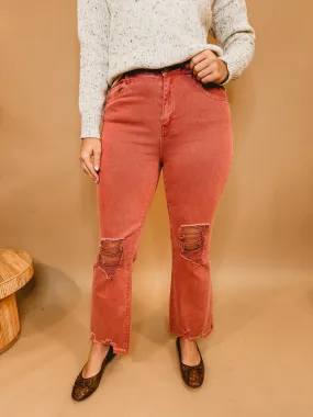 Kimmy Acid Washed High-Waisted Distressed Jeans - Cabernet