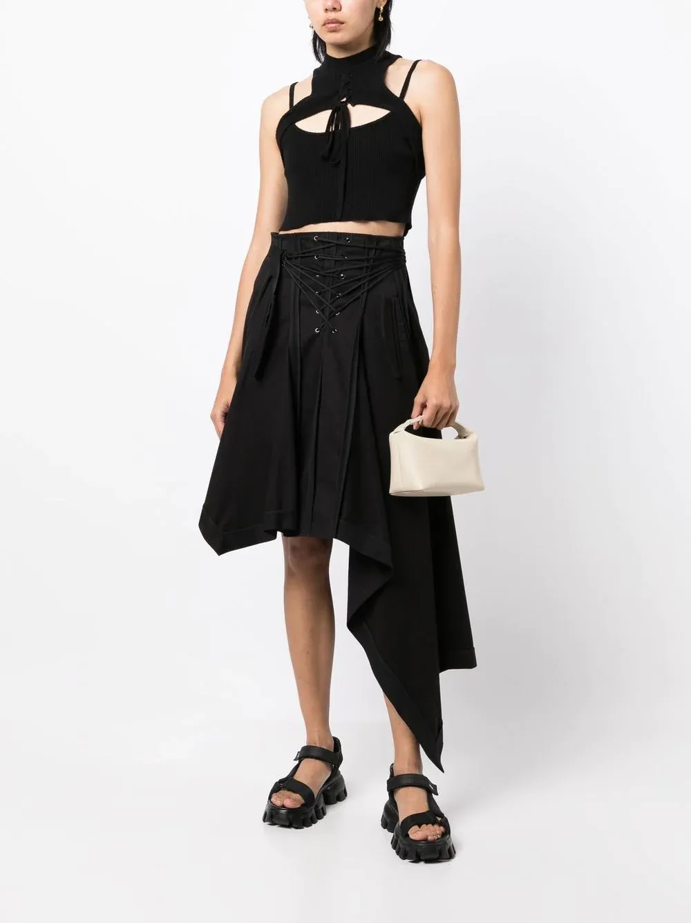 Laced Up Asymmetrical Hem Skirt