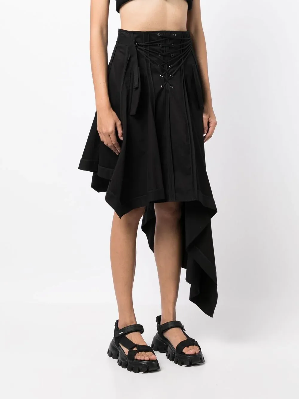 Laced Up Asymmetrical Hem Skirt