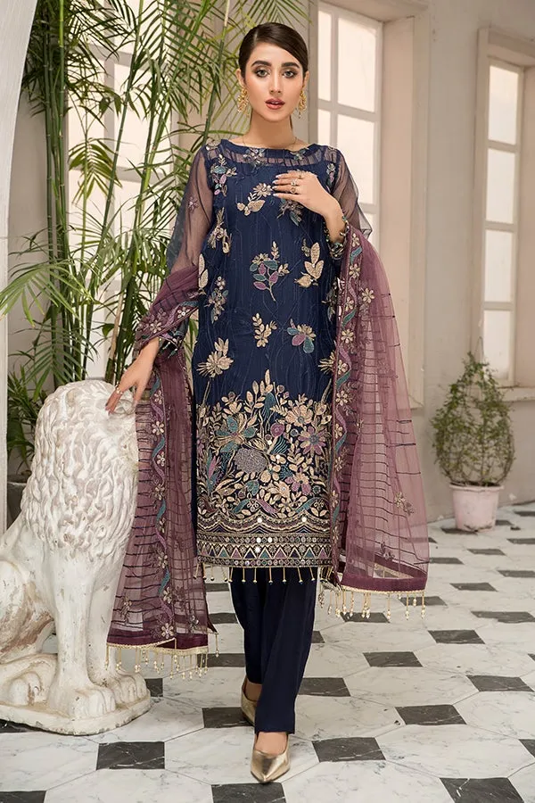 Latest Blue Kameez Salwar with Fine Embroidery #PF346