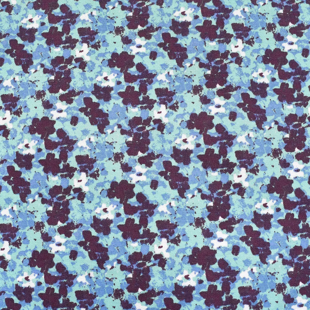 Layered Watercolor Floral Cotton Twill Aqua SY