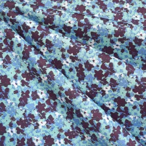 Layered Watercolor Floral Cotton Twill Aqua SY
