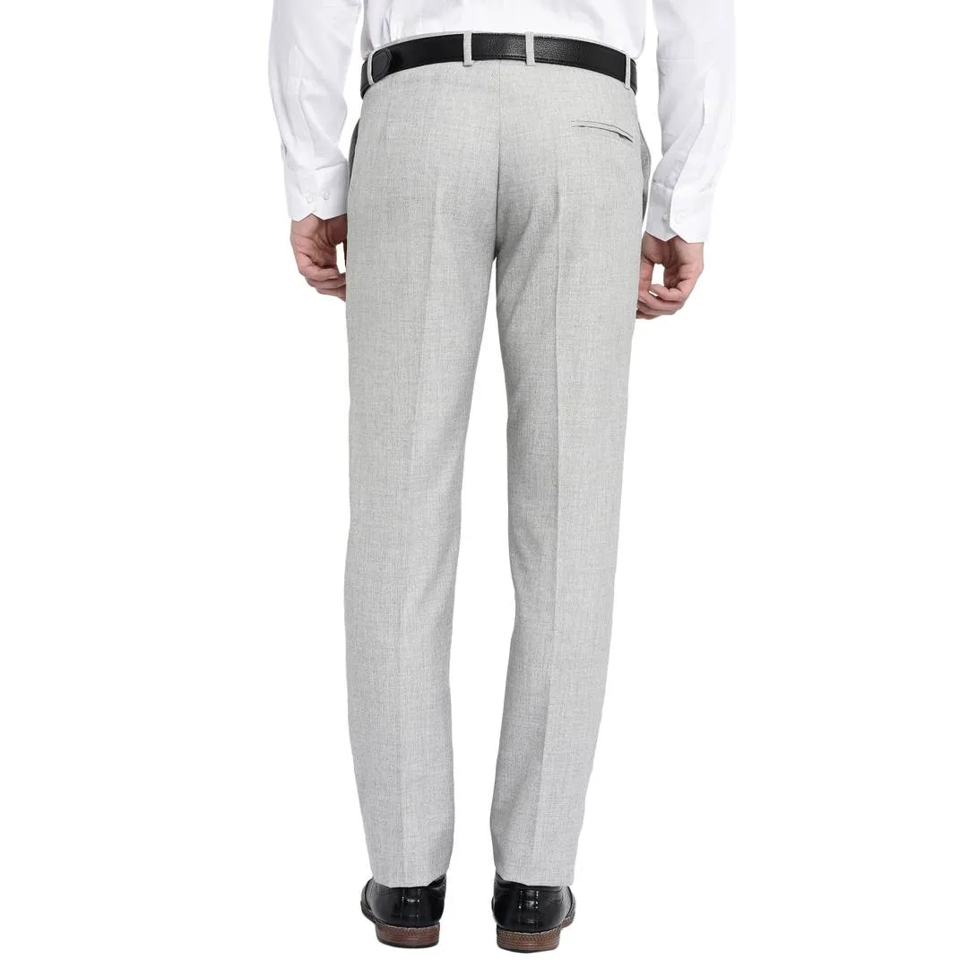 Men's Off White Polyester Blend Solid Mid-Rise Formal Trouser