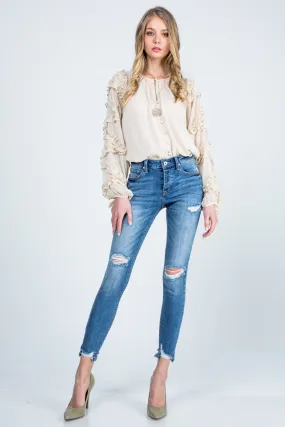 *MILA DISTRESSED MID RISE SKINNY JEANS