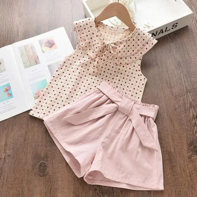 Mqtime Girls Clothing Sets Summer Kids Clothes Striped Suspender Skirt and Culottes 2PCS Set Children Clothing