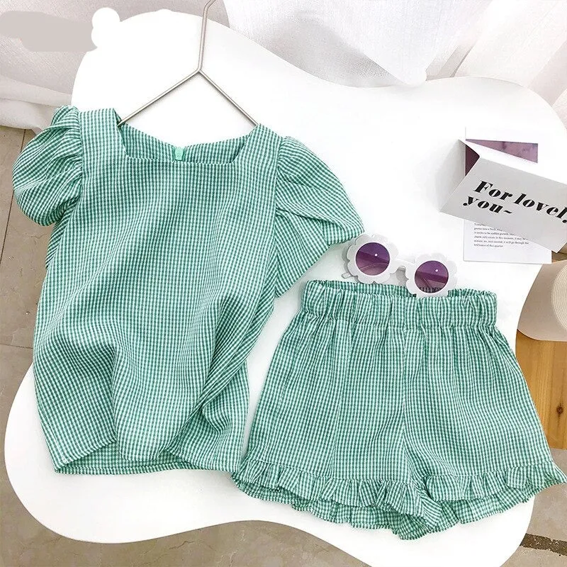 Mqtime Girls Clothing Sets Summer Kids Clothes Striped Suspender Skirt and Culottes 2PCS Set Children Clothing