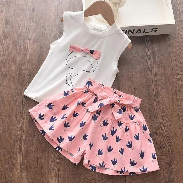 Mqtime Girls Clothing Sets Summer Kids Clothes Striped Suspender Skirt and Culottes 2PCS Set Children Clothing