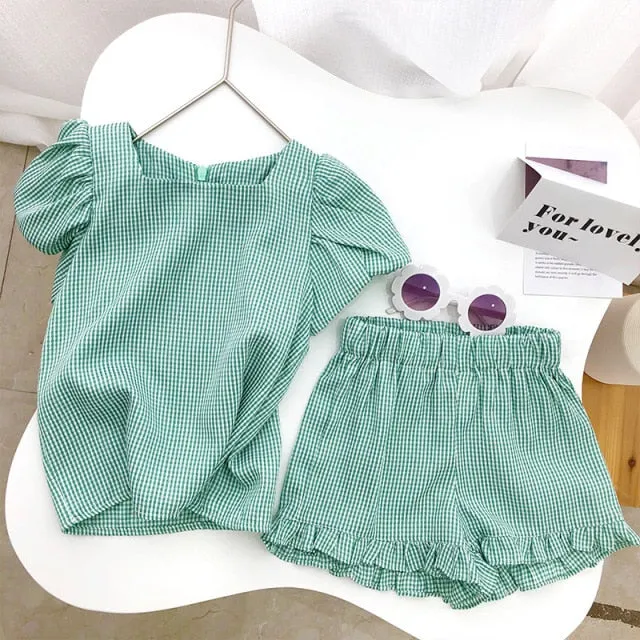 Mqtime Girls Clothing Sets Summer Kids Clothes Striped Suspender Skirt and Culottes 2PCS Set Children Clothing
